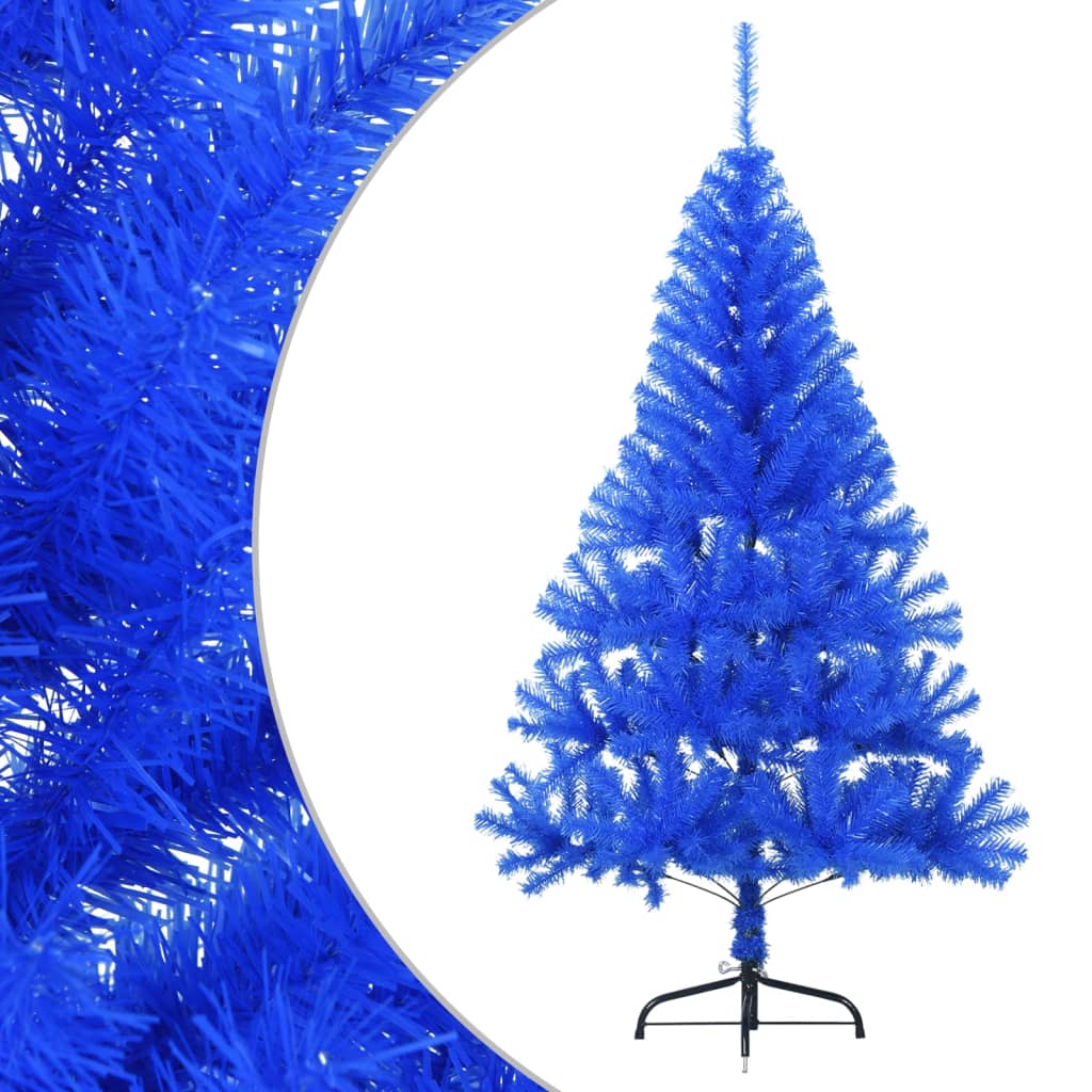 vidaXL Medio árbol de Navidad artificial con soporte PVC azul 120 cm