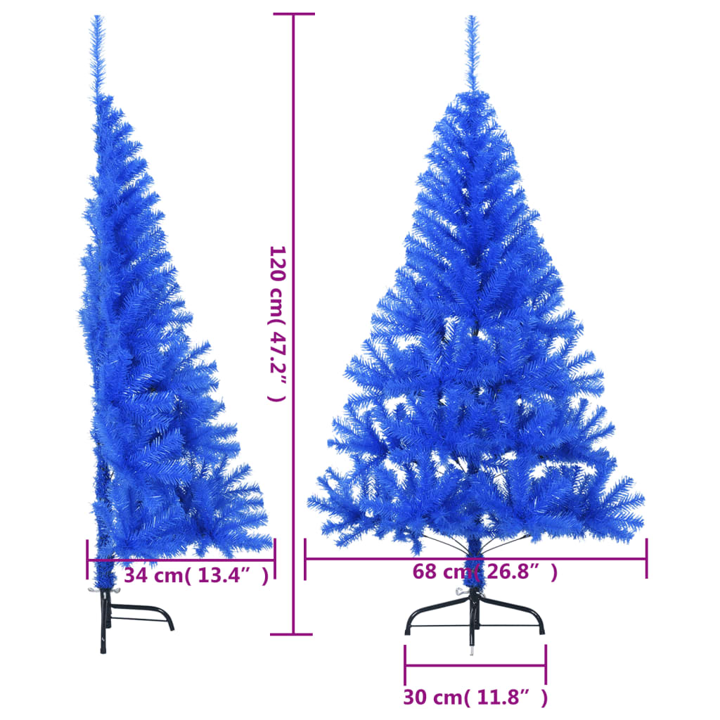 vidaXL Medio árbol de Navidad artificial con soporte PVC azul 120 cm