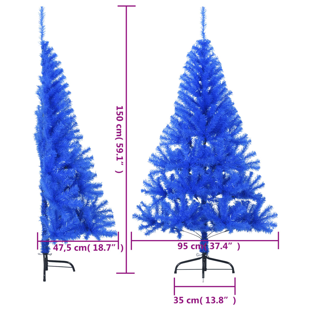 vidaXL Medio árbol de Navidad artificial con soporte PVC azul 150 cm