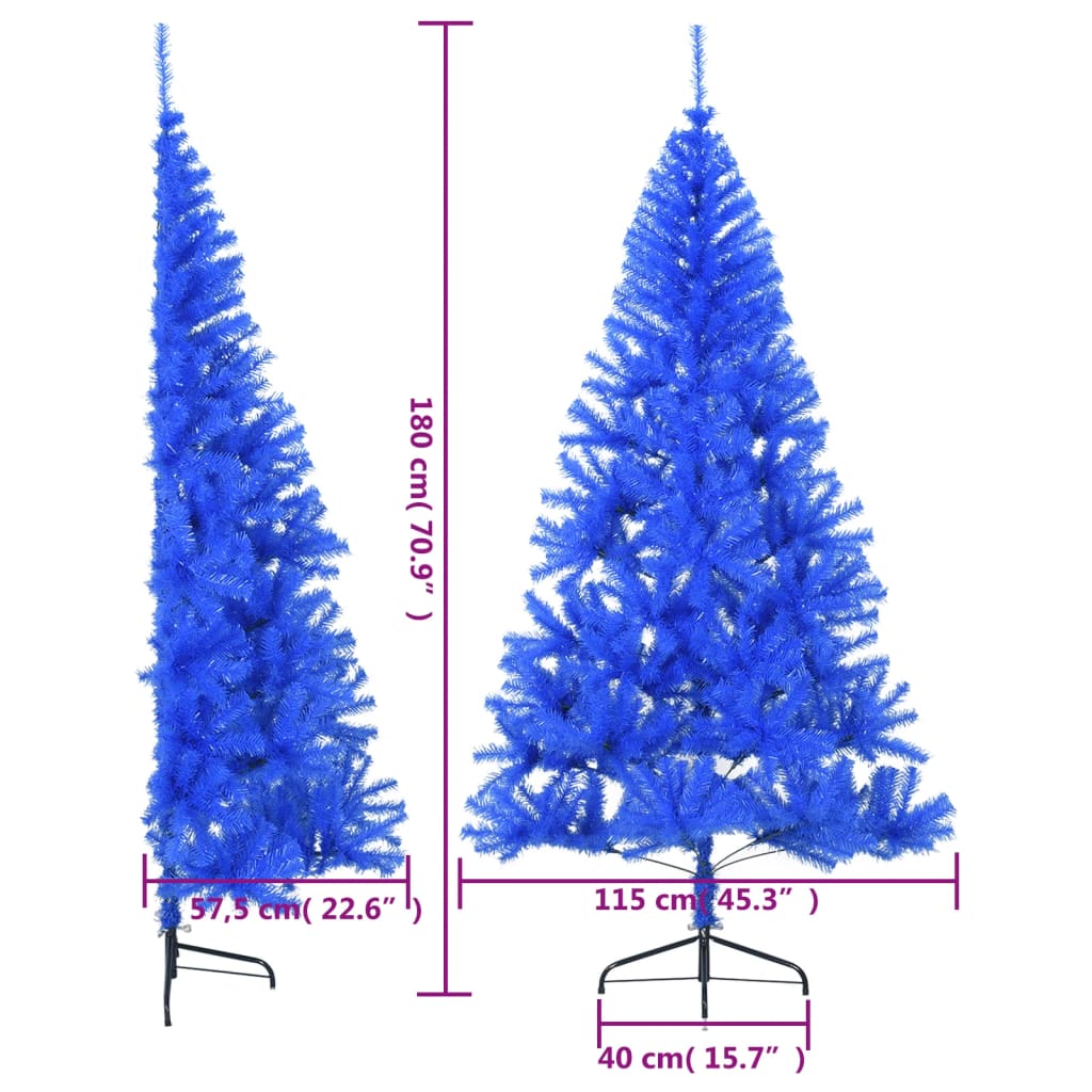 vidaXL Medio árbol de Navidad artificial con soporte PVC azul 180 cm