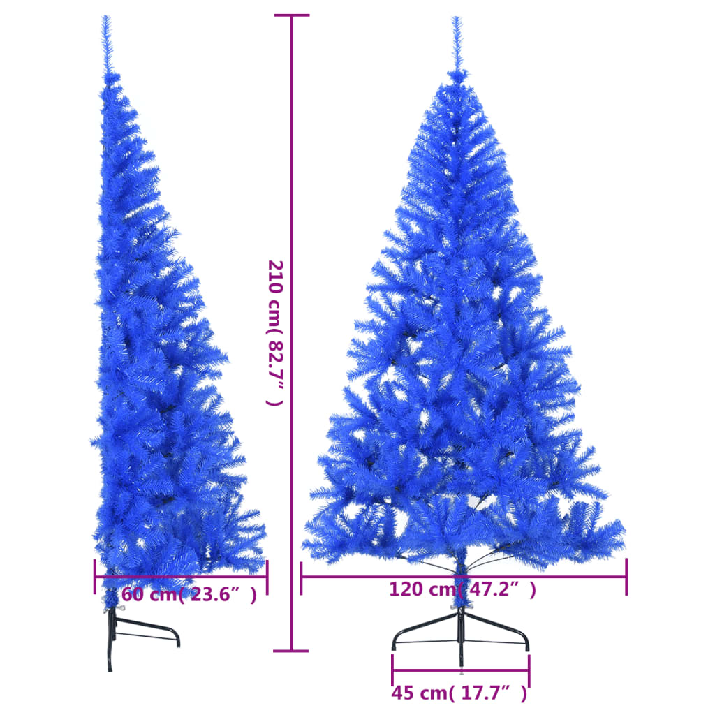 vidaXL Medio árbol de Navidad artificial con soporte PVC azul 210 cm