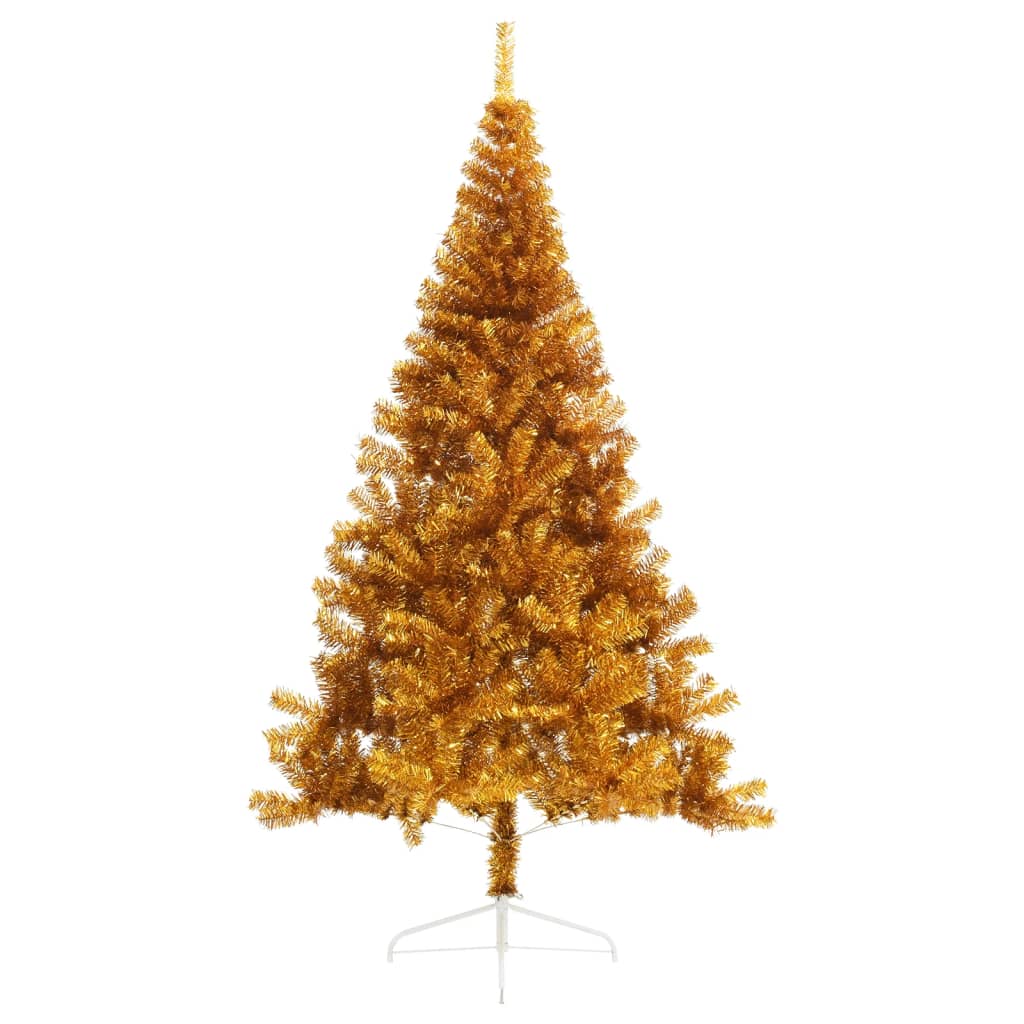 vidaXL Medio árbol de Navidad artificial con soporte PET dorado 210 cm