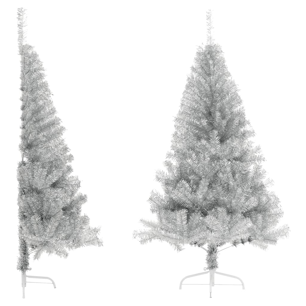 vidaXL Medio árbol de Navidad artificial con soporte PET plata 120 cm