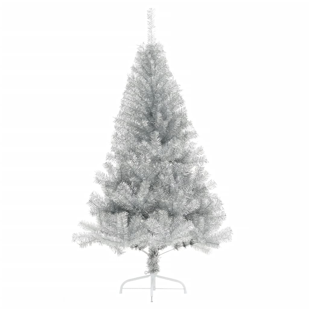 vidaXL Medio árbol de Navidad artificial con soporte PET plata 120 cm