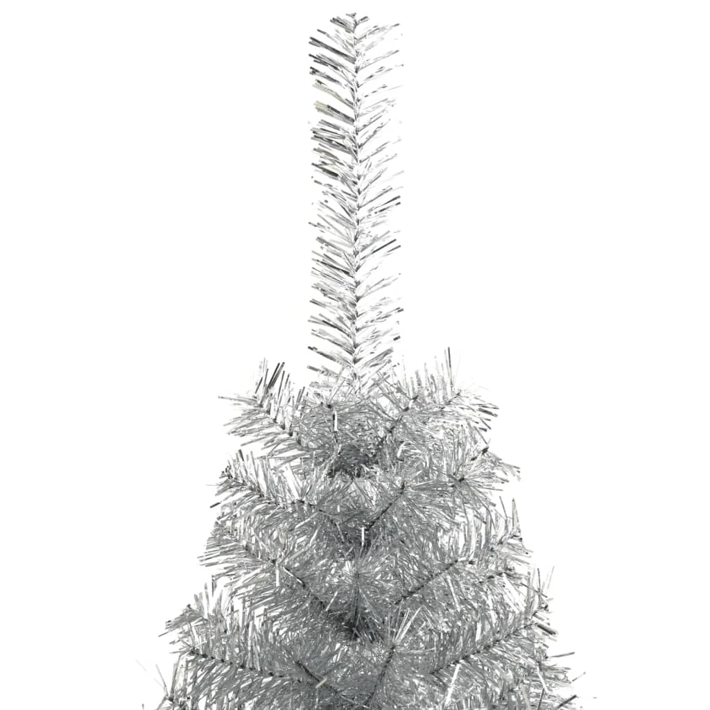 vidaXL Medio árbol de Navidad artificial con soporte PET plata 120 cm