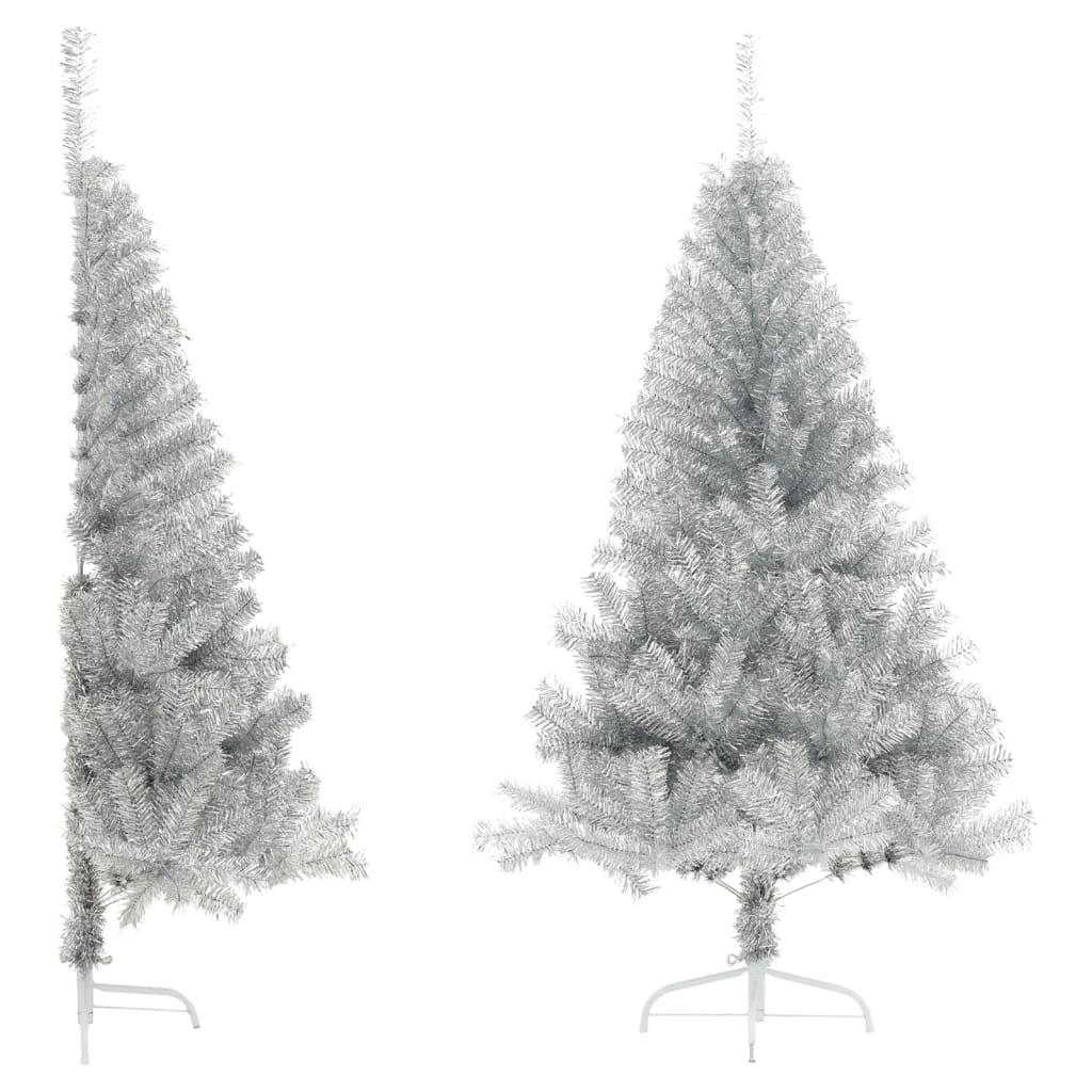 vidaXL Medio árbol de Navidad artificial con soporte PET plata 150 cm