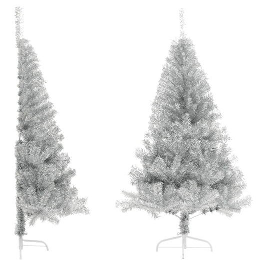 vidaXL Medio árbol de Navidad artificial con soporte PET plata 180 cm