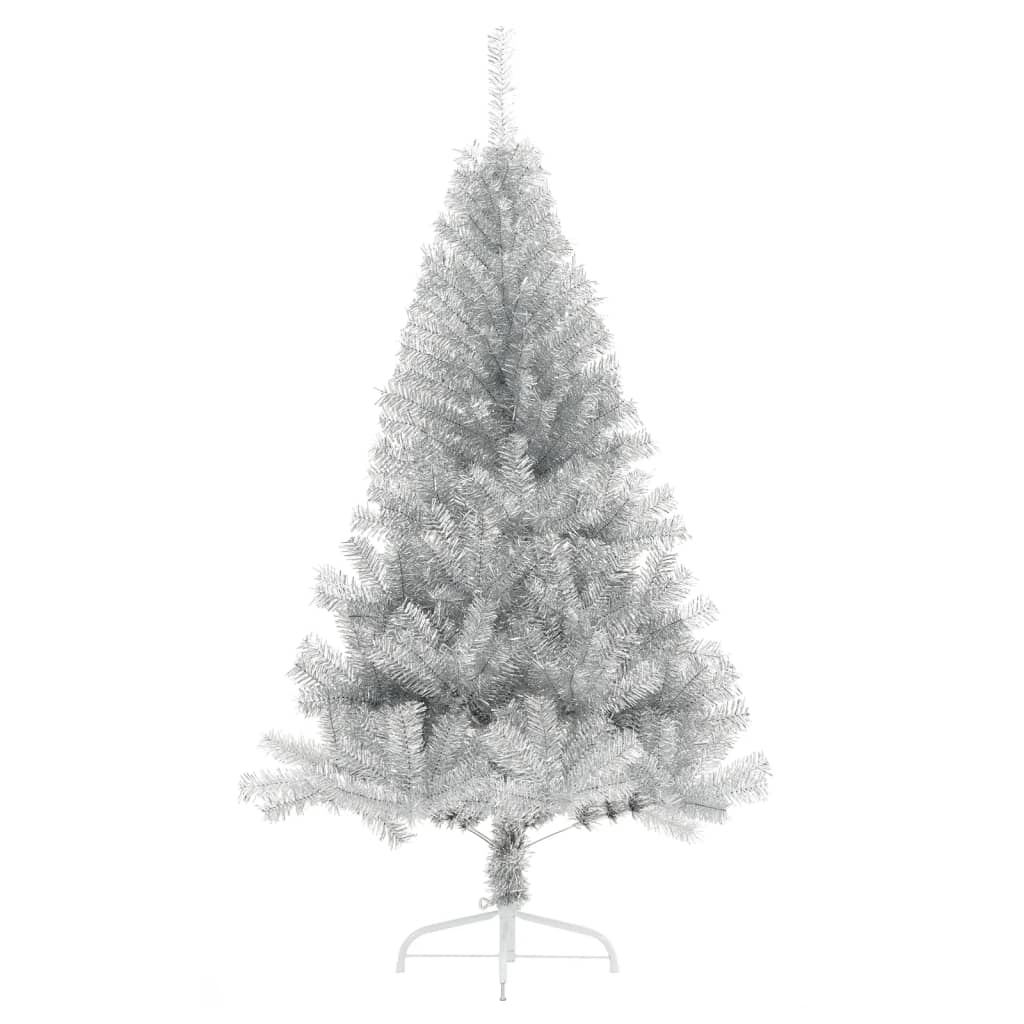 vidaXL Medio árbol de Navidad artificial con soporte PET plata 180 cm