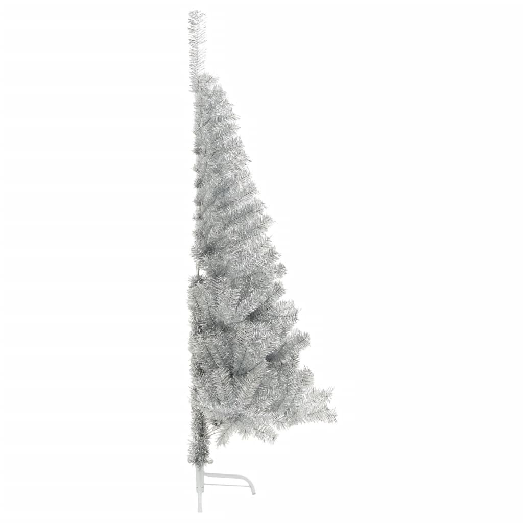 vidaXL Medio árbol de Navidad artificial con soporte PET plata 180 cm