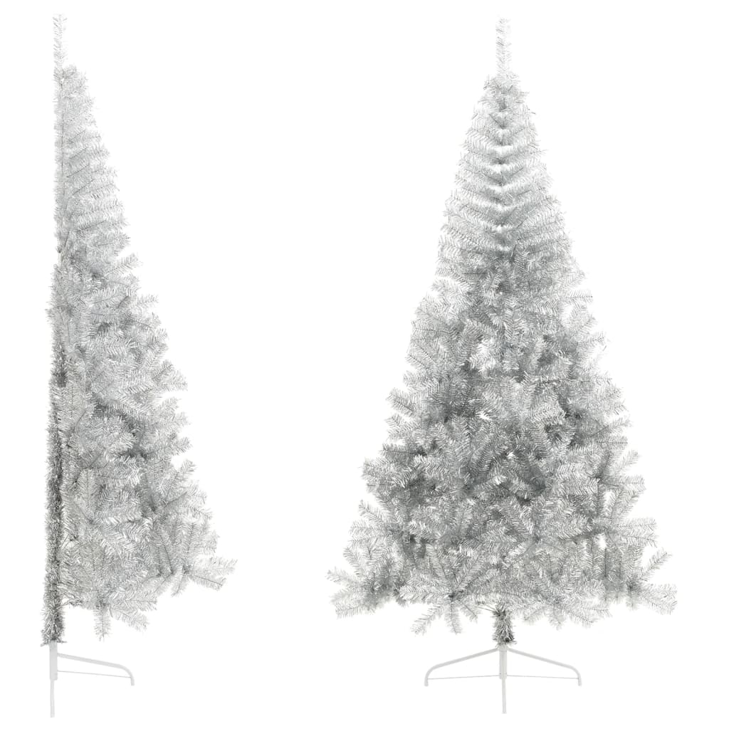 vidaXL Medio árbol de Navidad artificial con soporte PET plata 240 cm