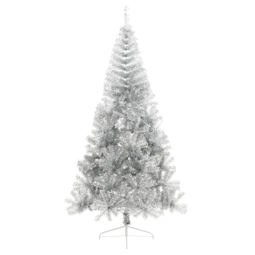 vidaXL Medio árbol de Navidad artificial con soporte PET plata 240 cm