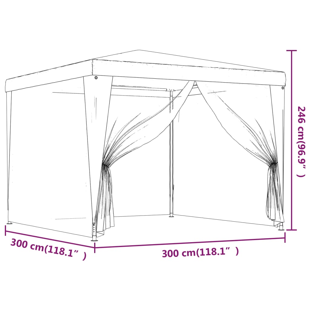 vidaXL Carpa para fiestas con 4 paredes de malla HDPE azul 3x3 m