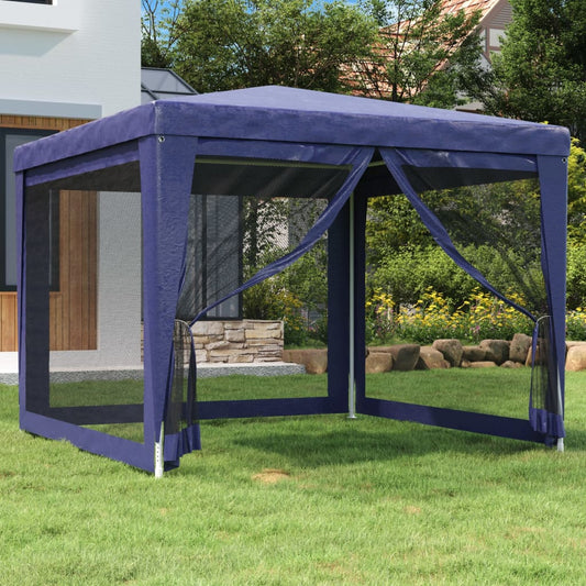 vidaXL Carpa para fiestas con 4 paredes de malla HDPE azul 3x3 m