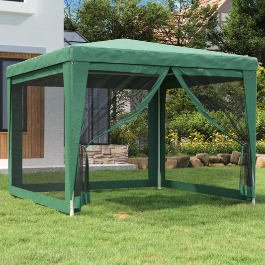 vidaXL Carpa para fiestas con 4 paredes de malla HDPE verde 3x3 m