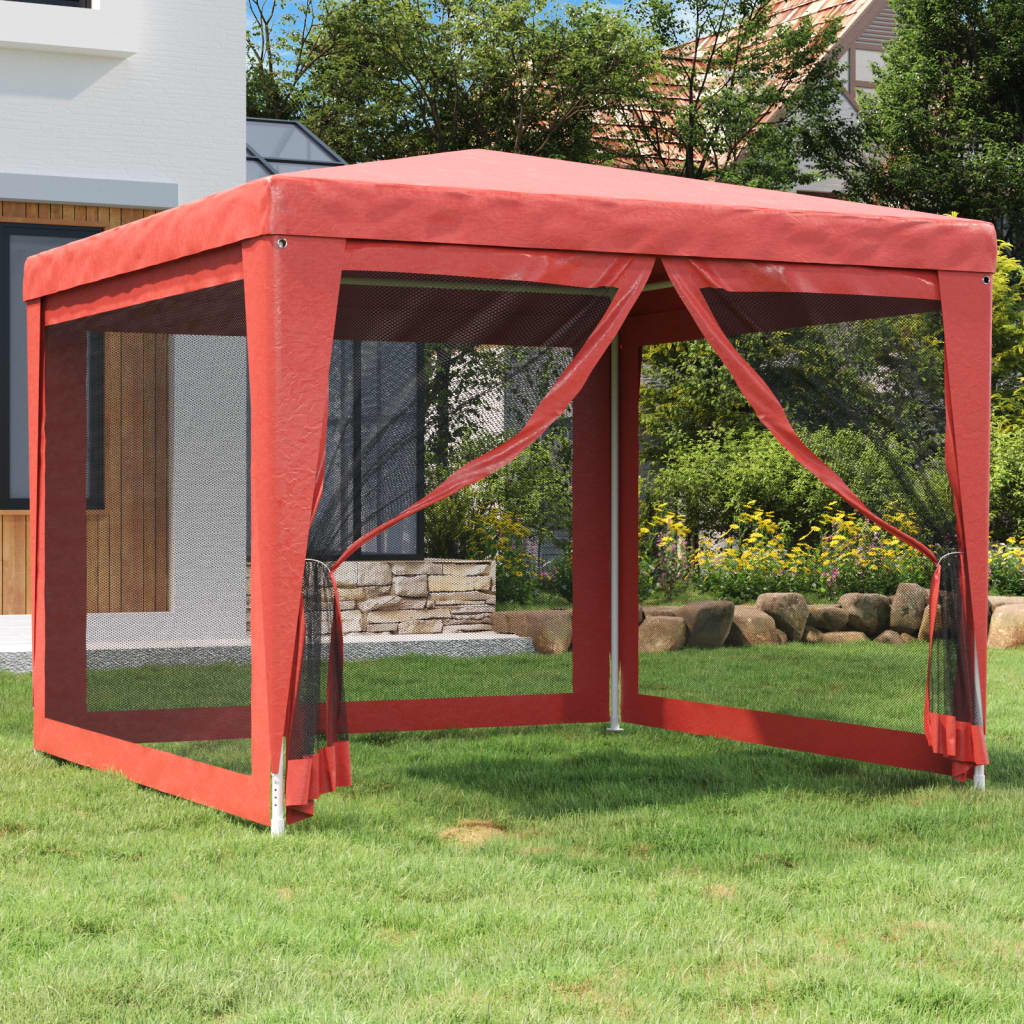 vidaXL Carpa para fiestas con 4 paredes de malla HDPE rojo 3x3 m