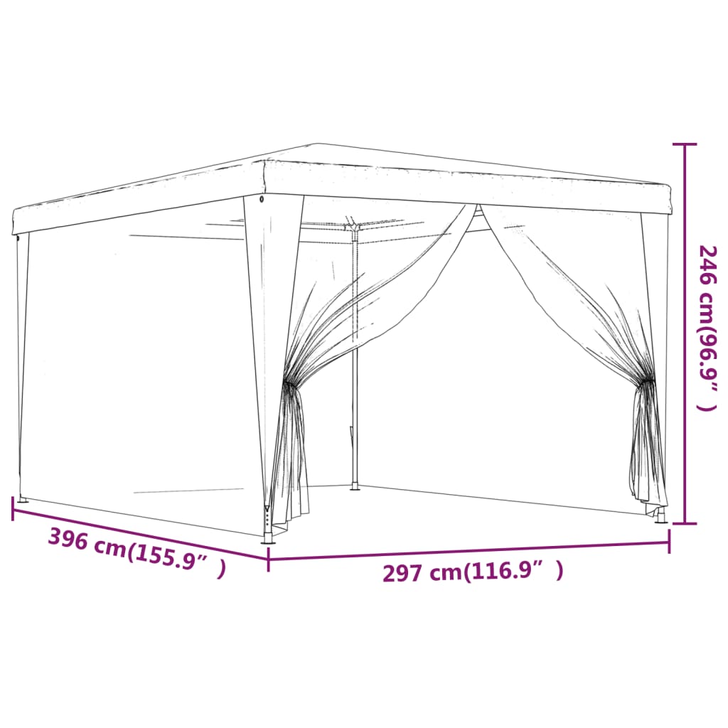 vidaXL Carpa para fiestas con 4 paredes de malla HDPE azul 3x4 m