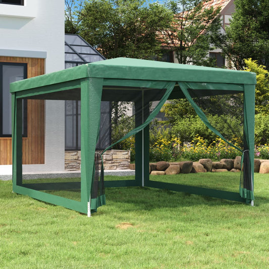 vidaXL Carpa para fiestas con 4 paredes de malla HDPE verde 3x4 m