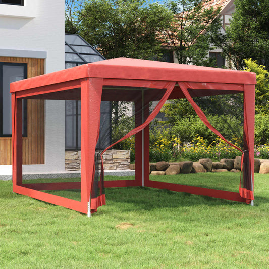 vidaXL Carpa para fiestas con 4 paredes de malla HDPE rojo 3x4 m