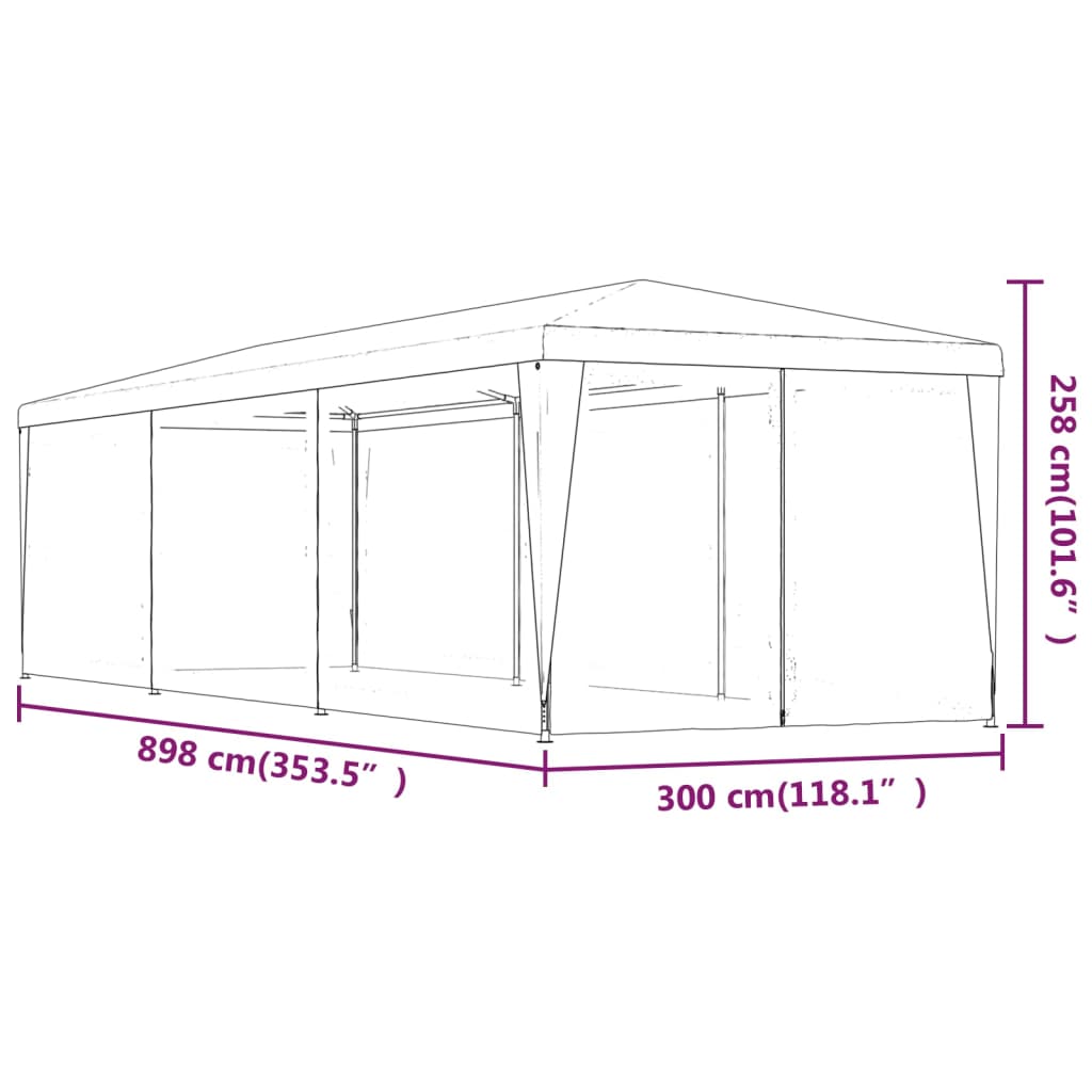 vidaXL Carpa para fiestas con 8 paredes de malla HDPE azul 3x9 m