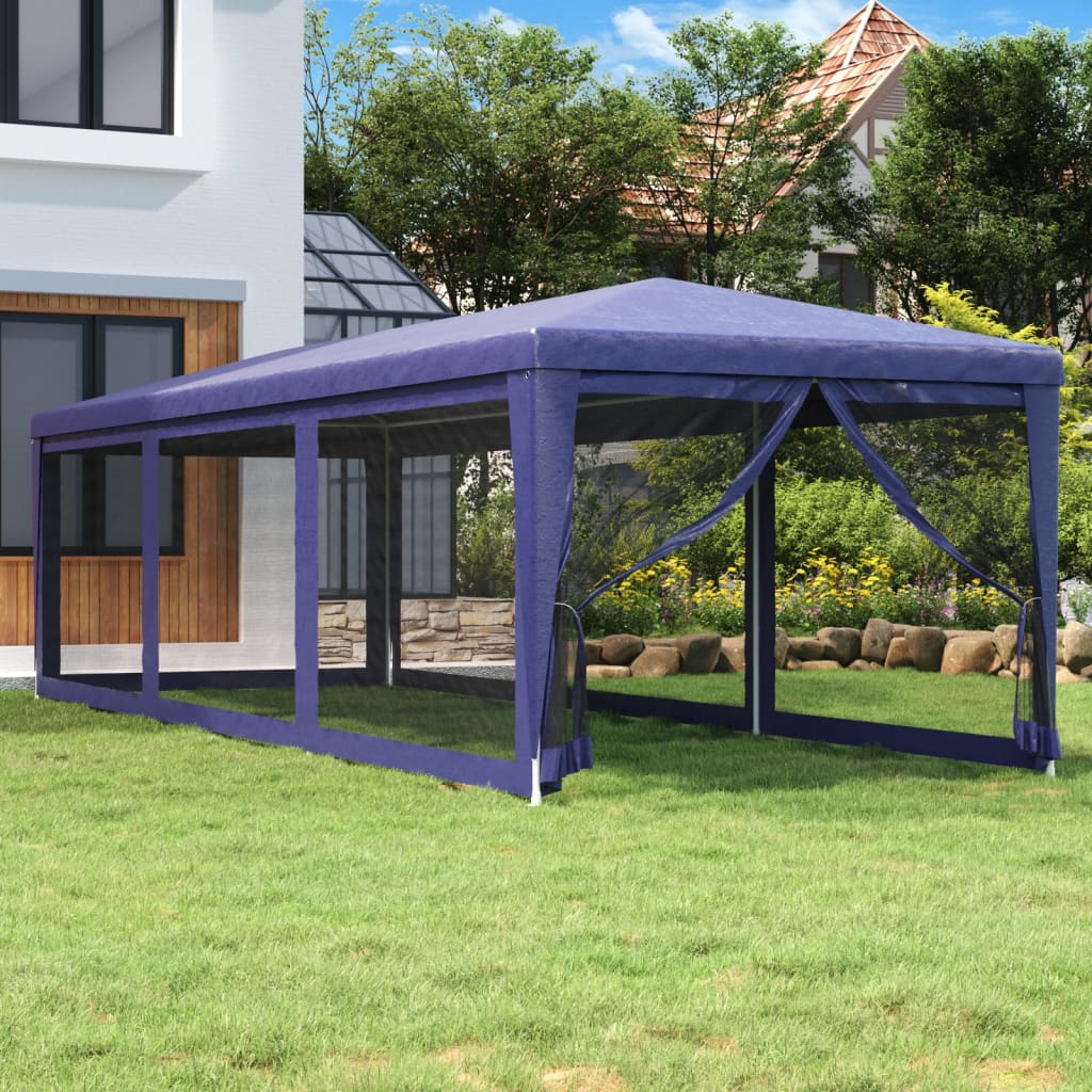 vidaXL Carpa para fiestas con 8 paredes de malla HDPE azul 3x9 m