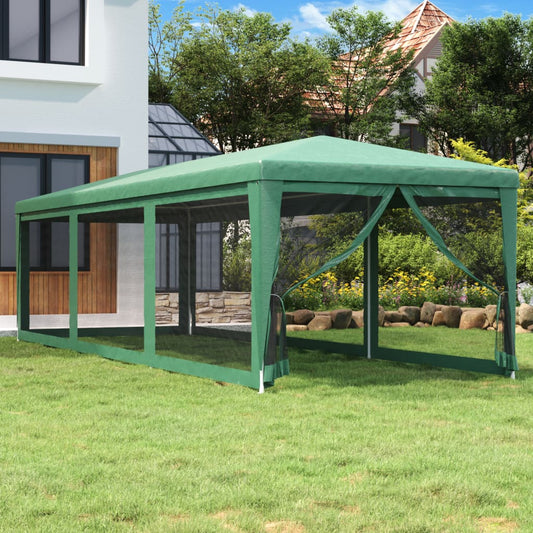 vidaXL Carpa para fiestas con 8 paredes de malla HDPE verde 3x9 m