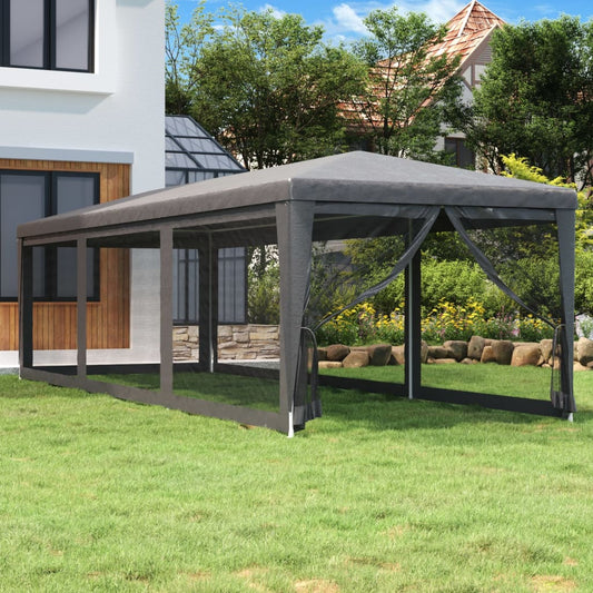 vidaXL Carpa para fiestas 8 paredes de malla HDPE gris antracita 3x9 m