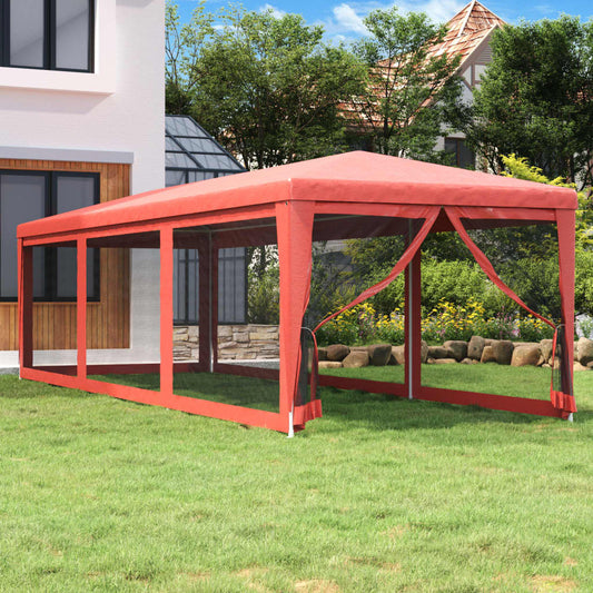 vidaXL Carpa para fiestas con 8 paredes de malla HDPE rojo 3x9 m