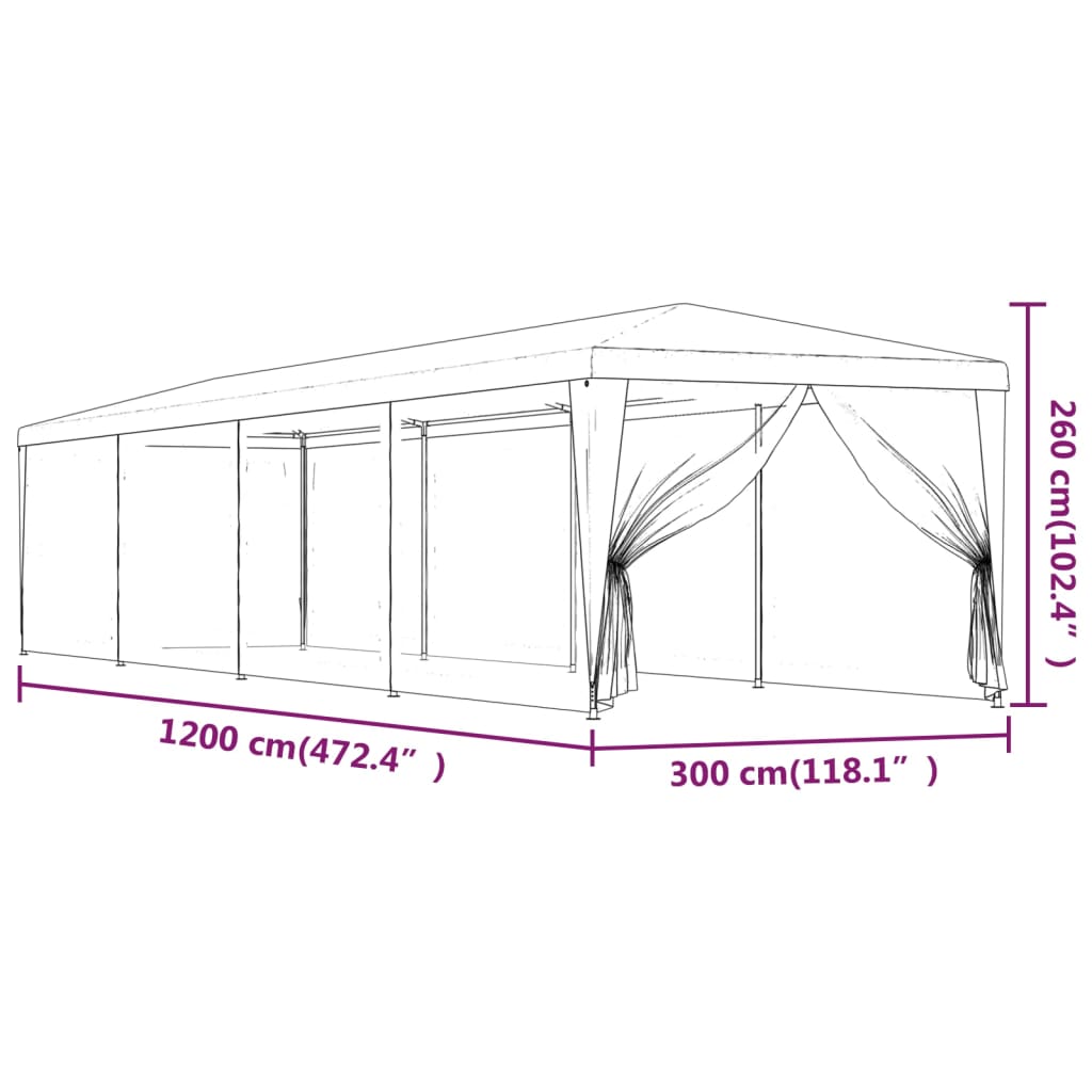 vidaXL Carpa para fiestas con 10 paredes de malla HDPE azul 3x12 m