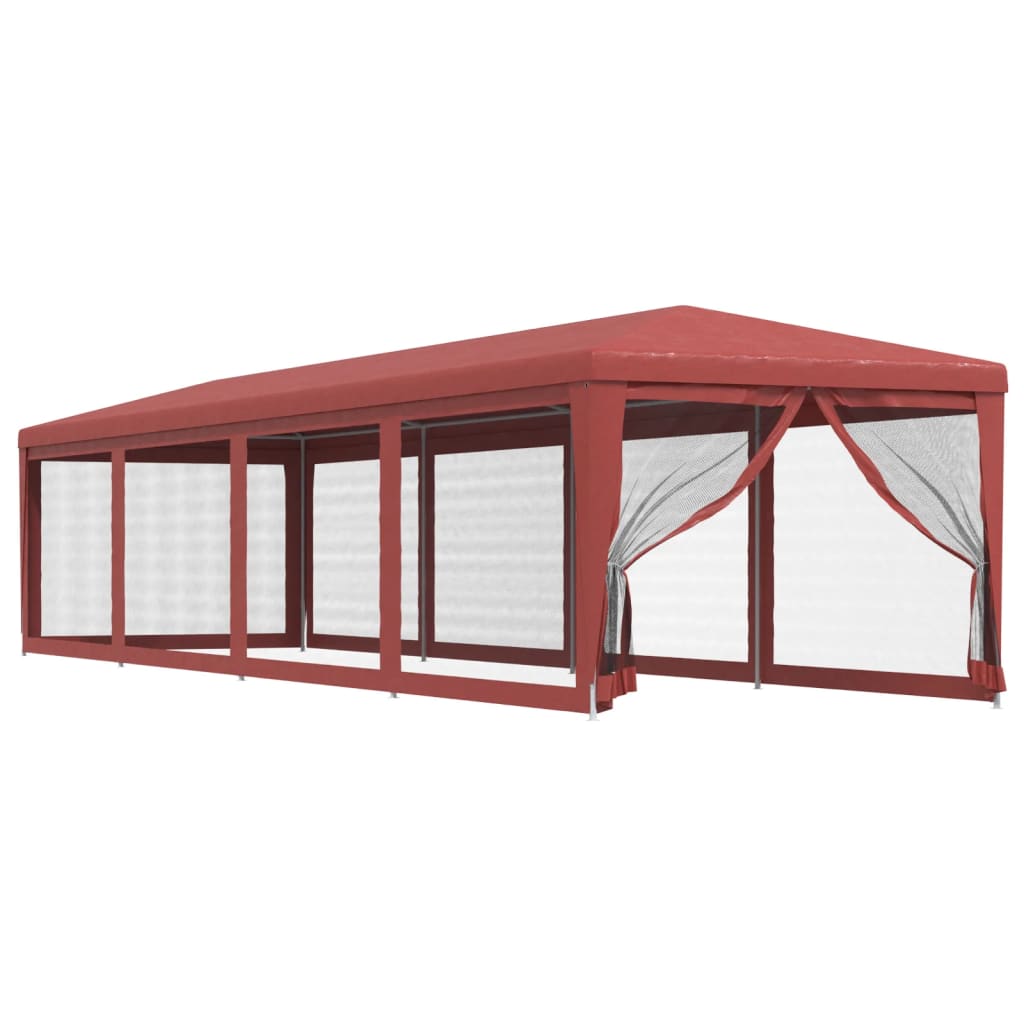 vidaXL Carpa para fiestas con 10 paredes de malla HDPE rojo 3x12 m