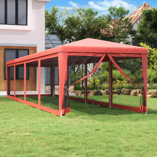 vidaXL Carpa para fiestas con 10 paredes de malla HDPE rojo 3x12 m