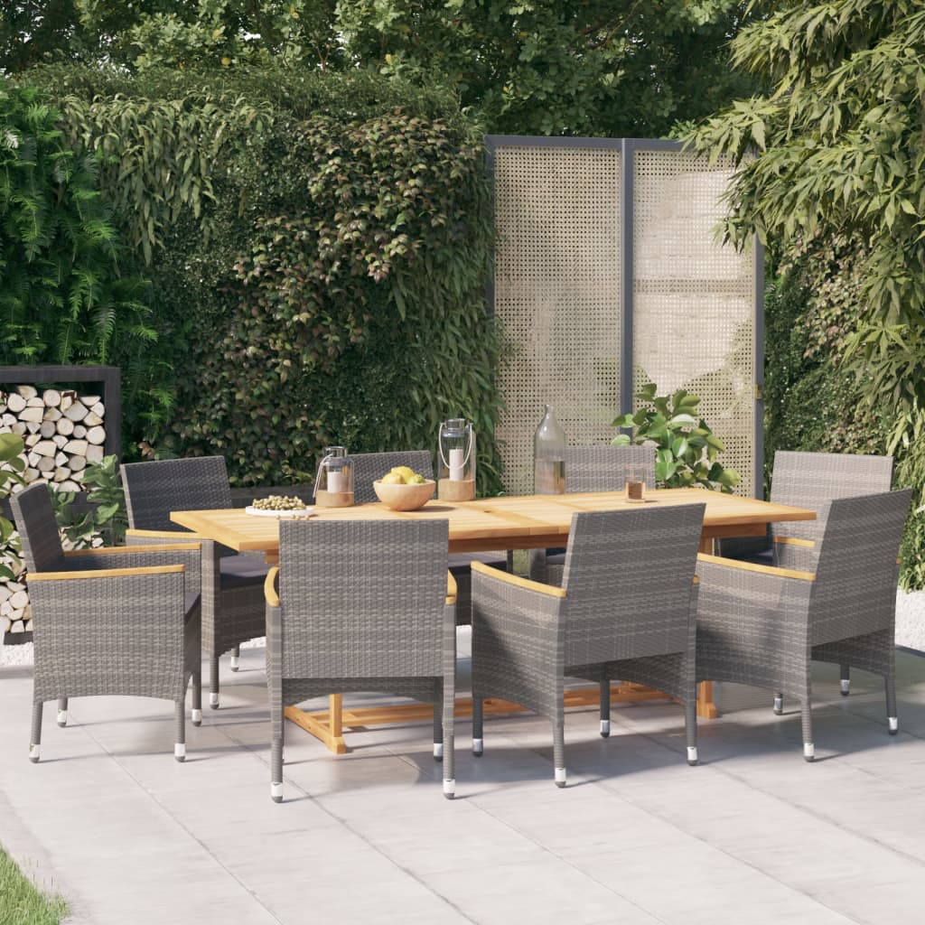 vidaXL Juego de comedor de jardín 9 piezas con cojines gris