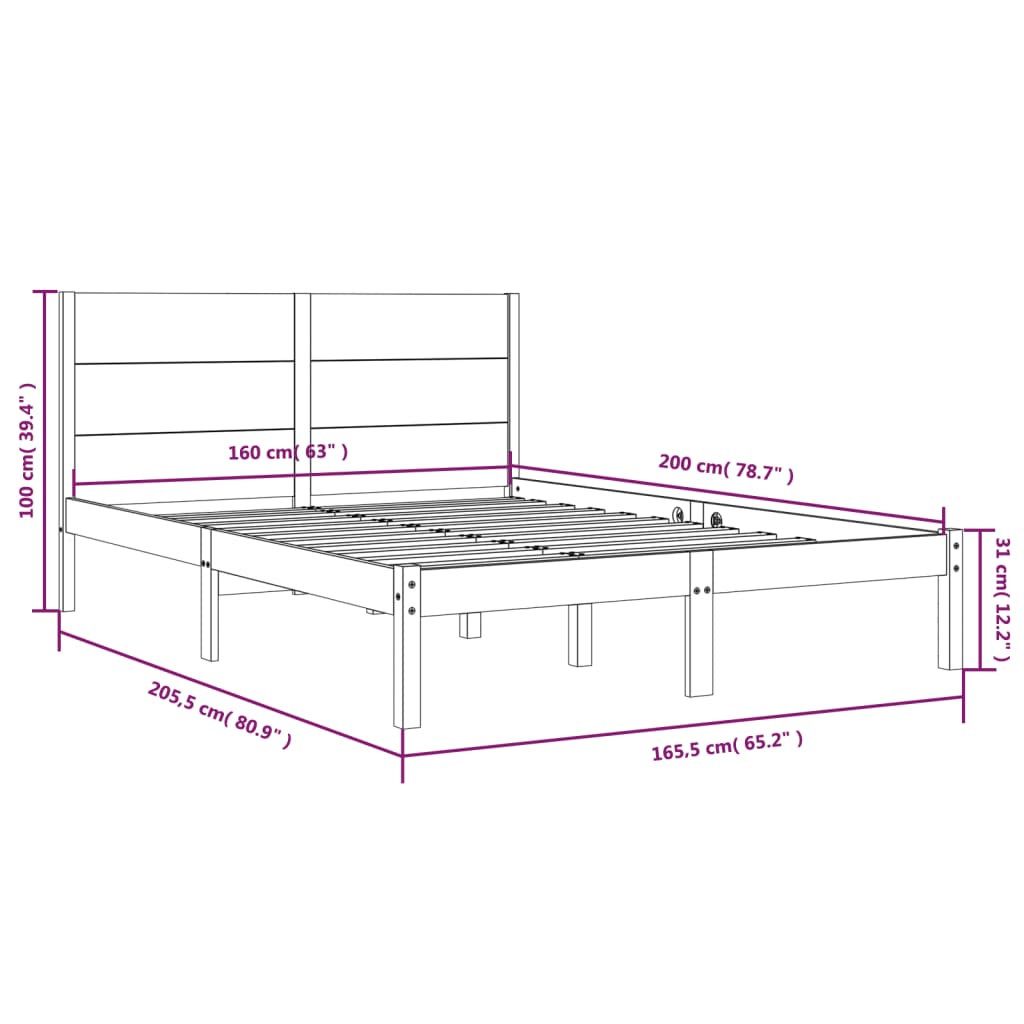 vidaXL Estructura de cama sin colchón madera maciza de pino 160x200 cm