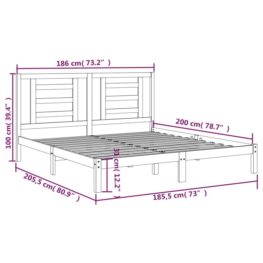 vidaXL Estructura de cama de matrimonio madera maciza gris 180x200 cm