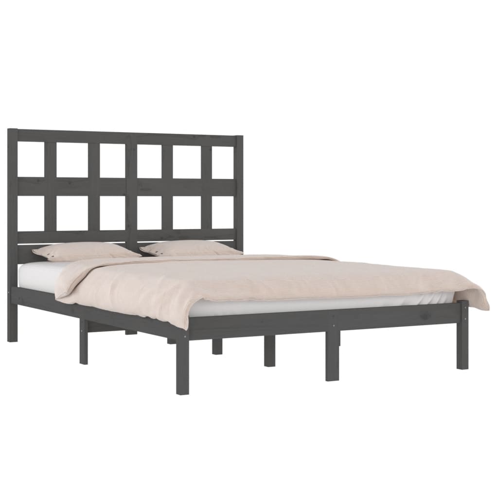 vidaXL Estructura de cama madera maciza gris Super King 180x200 cm