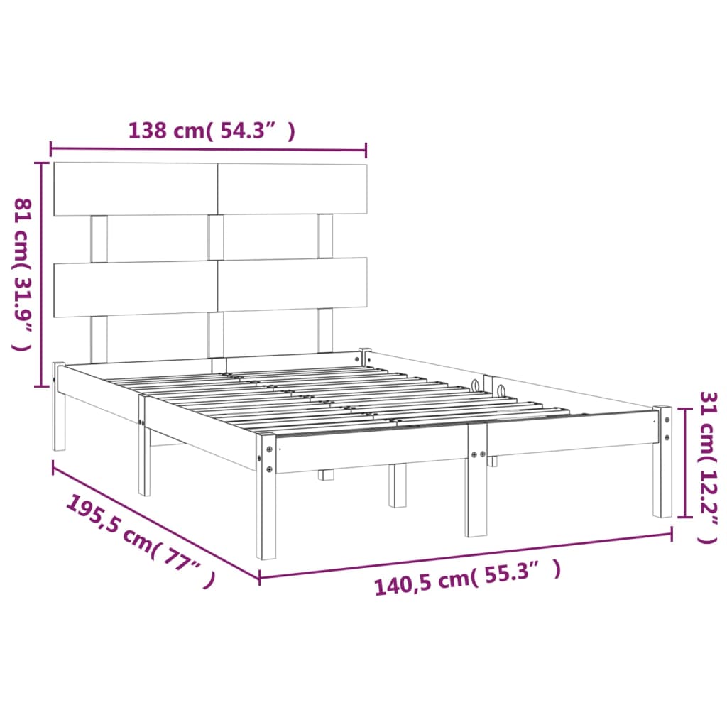 vidaXL Estructura de cama de matrimonio madera maciza 135x190 cm