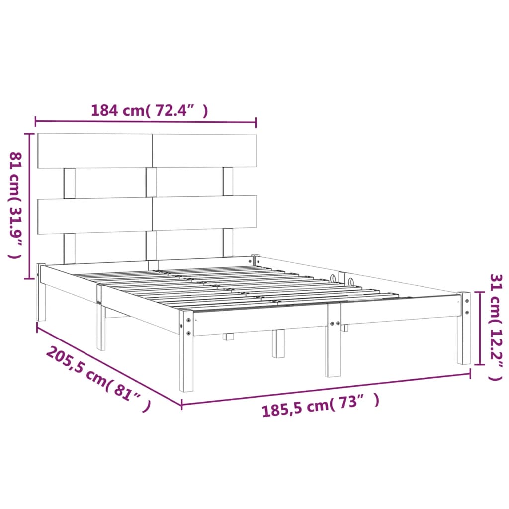 vidaXL Estructura de cama de matrimonio madera maciza gris 180x200 cm