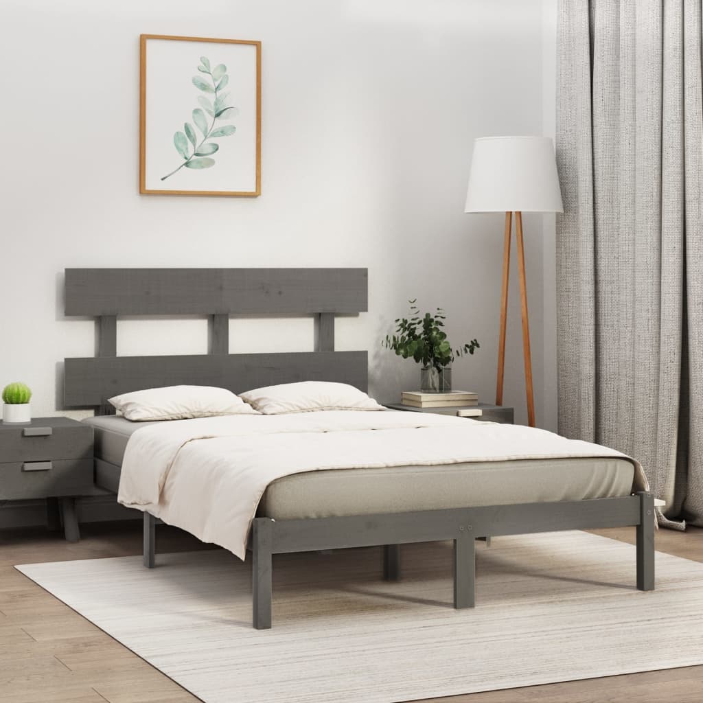 vidaXL Estructura de cama de matrimonio madera maciza gris 180x200 cm