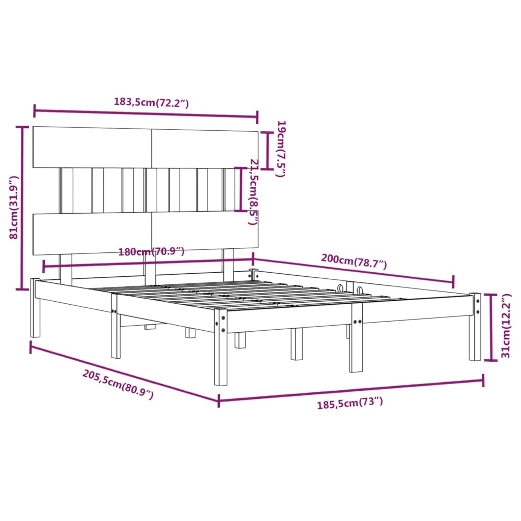 vidaXL Estructura de cama de matrimonio madera maciza gris 180x200 cm