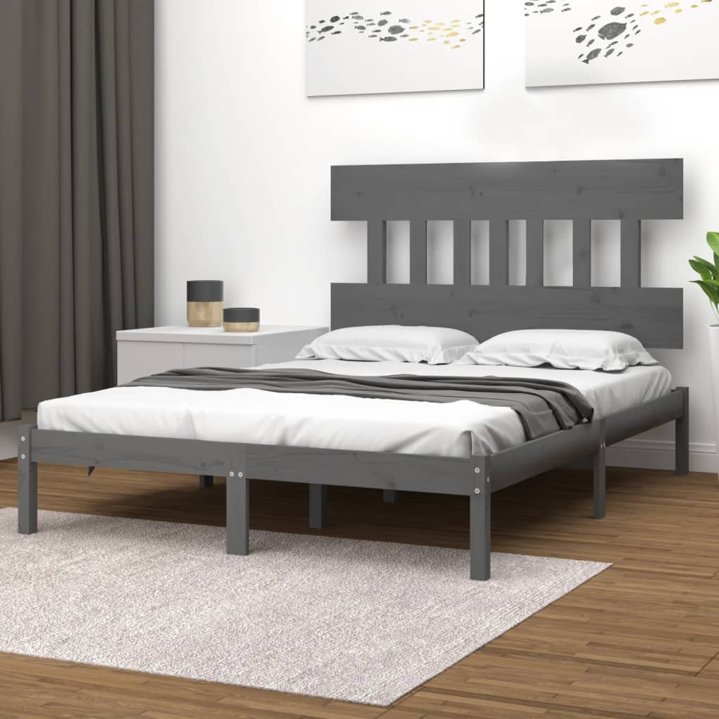 vidaXL Estructura de cama de matrimonio madera maciza gris 180x200 cm