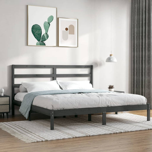 vidaXL Estructura de cama de matrimonio madera maciza gris 180x200 cm