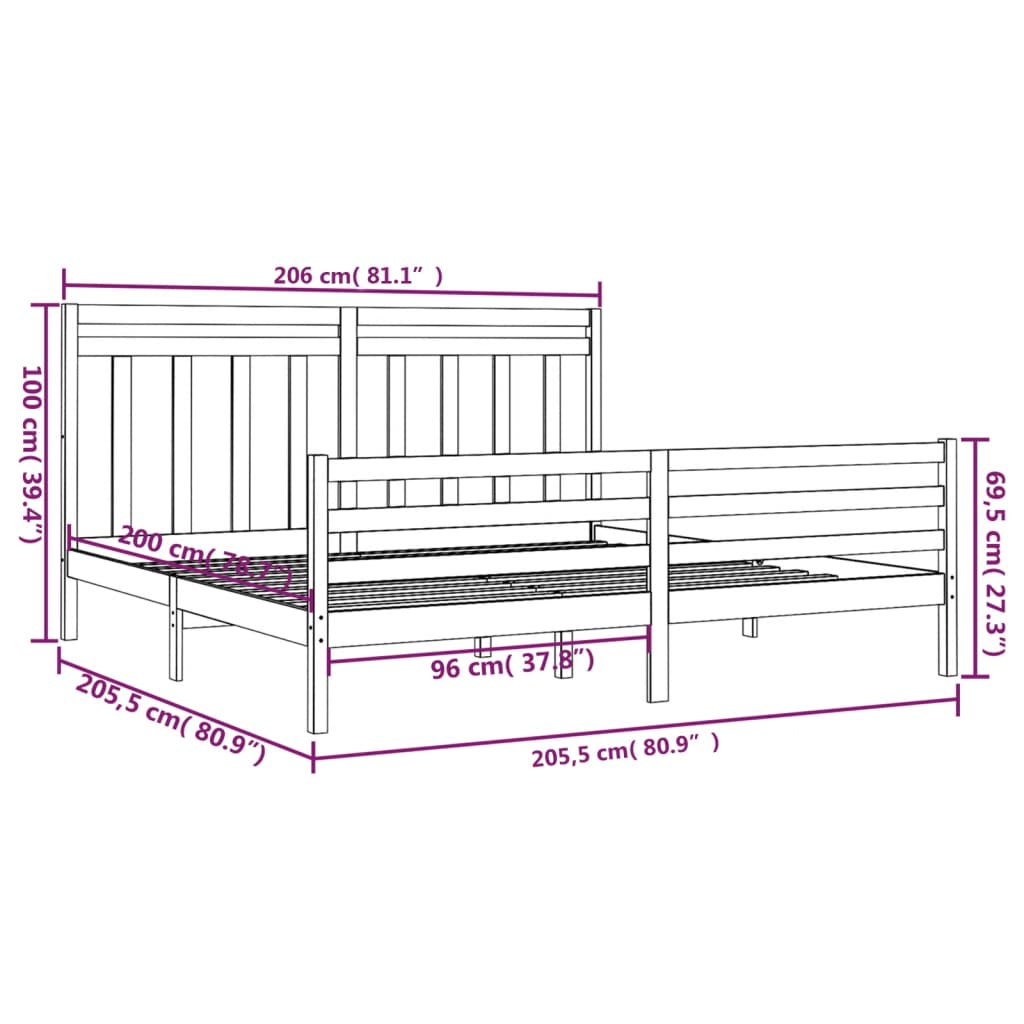 vidaXL Estructura de cama de madera maciza de pino negra 200x200 cm