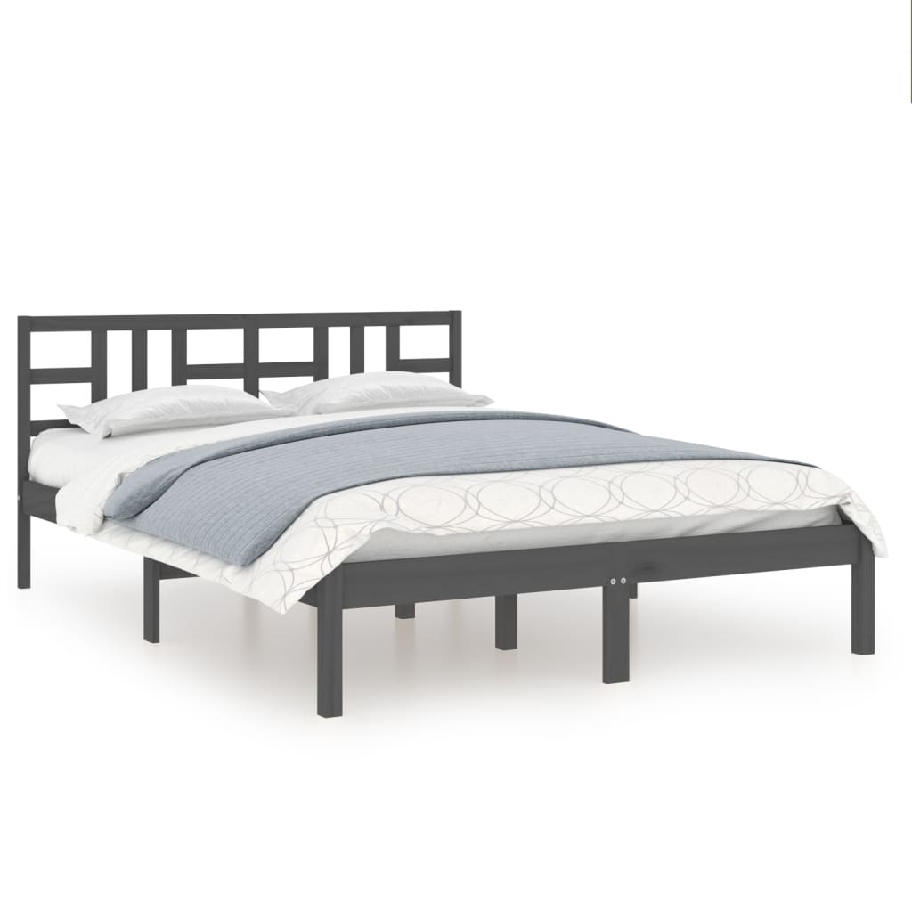 vidaXL Estructura de cama de matrimonio madera maciza gris 180x200 cm