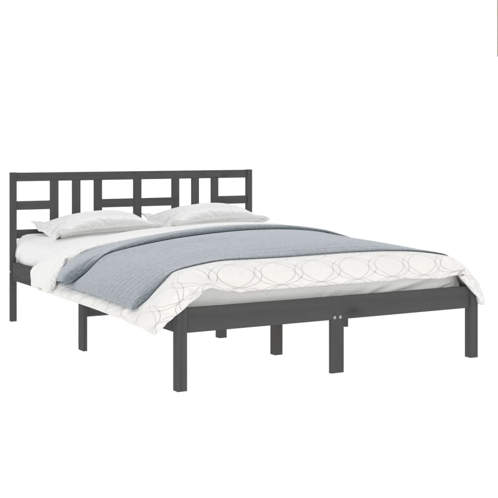 vidaXL Estructura de cama de matrimonio madera maciza gris 180x200 cm