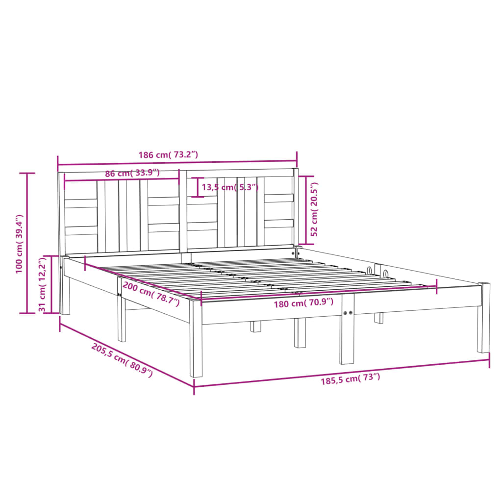 vidaXL Estructura de cama de matrimonio madera maciza gris 180x200 cm