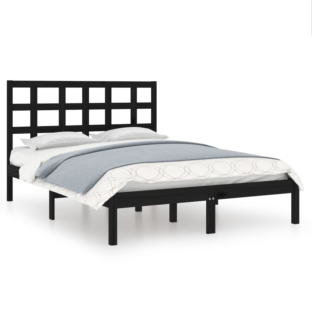 vidaXL Estructura de cama madera maciza negra King Size 150x200 cm