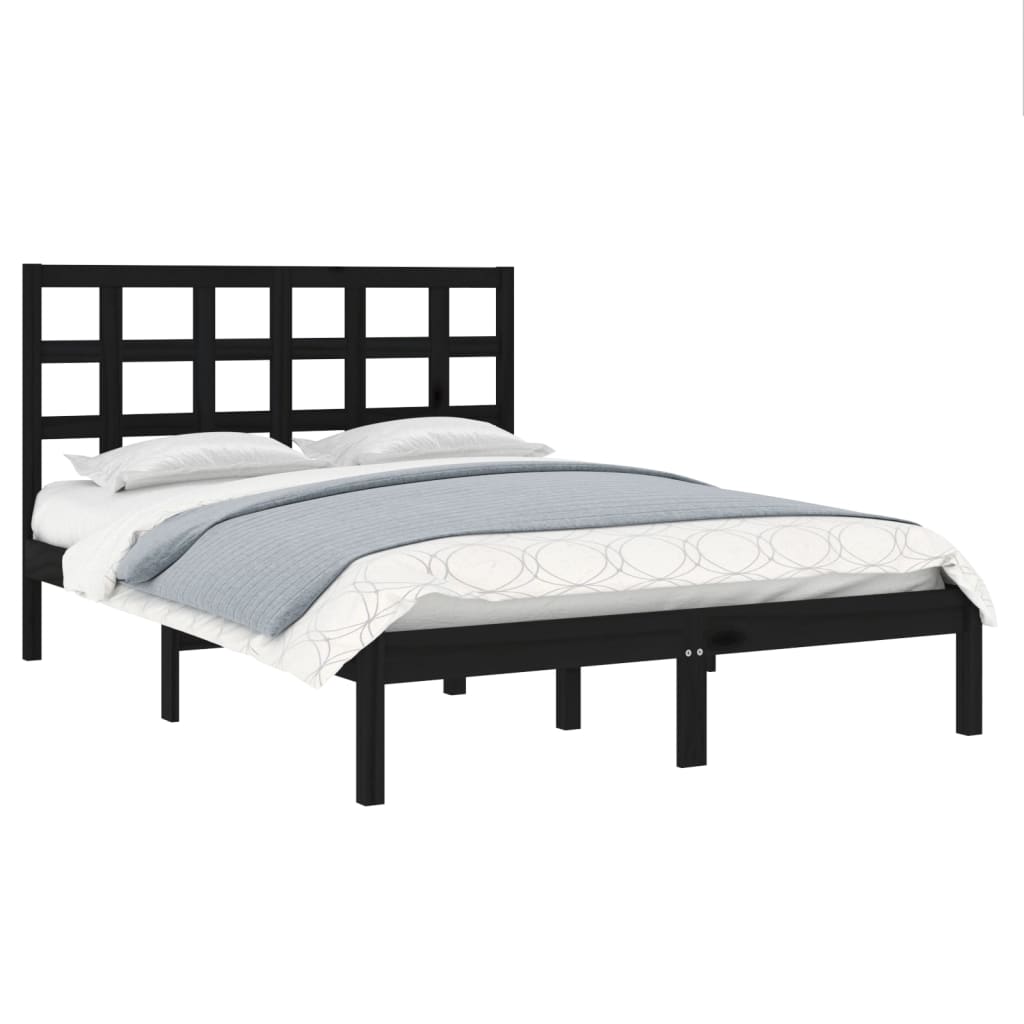 vidaXL Estructura de cama madera maciza negra King Size 150x200 cm