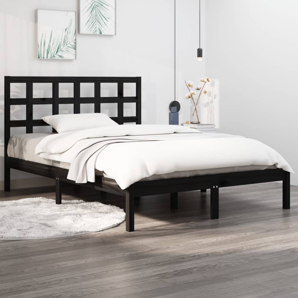 vidaXL Estructura de cama madera maciza negra King Size 150x200 cm