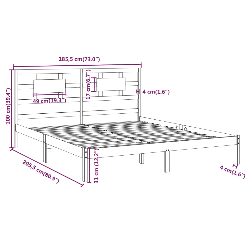 vidaXL Estructura de cama de matrimonio madera maciza gris 180x200 cm