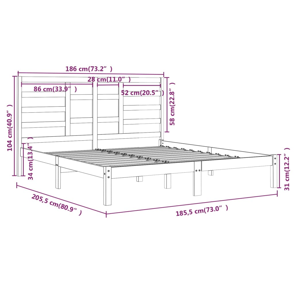 vidaXL Estructura de cama sin colchón madera maciza gris 180x200 cm