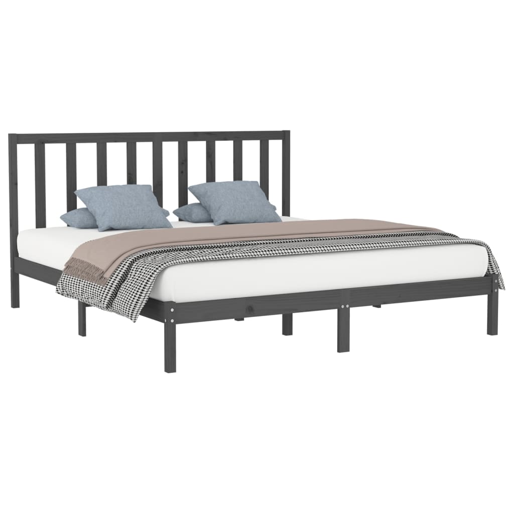 vidaXL Estructura de cama de matrimonio madera maciza gris 180x200 cm